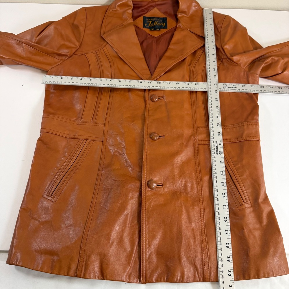 Vintage Jeffery 70s Leather Jacket 42 Cognac Brown Mod Disco Boho Western - Picture 4 of 11